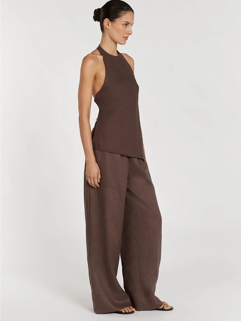 DISSH Serena top & Wide-Leg Linen Pants in chocolate brown. - Picture 3 of 6